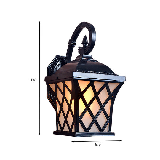 Black Aluminum Grid Wall Lamp For Courtyard: 1-Head Lodges With Elegant Lighting