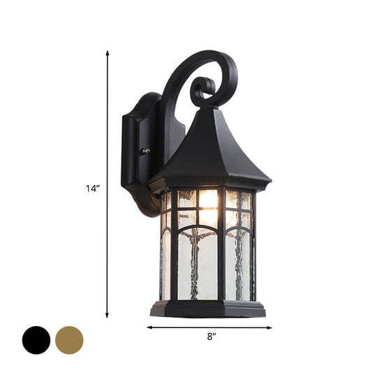 Clear Water Glass Sconce - Farmhouse Black/Bronze Wall Mounted Light Pavilion Courtyard