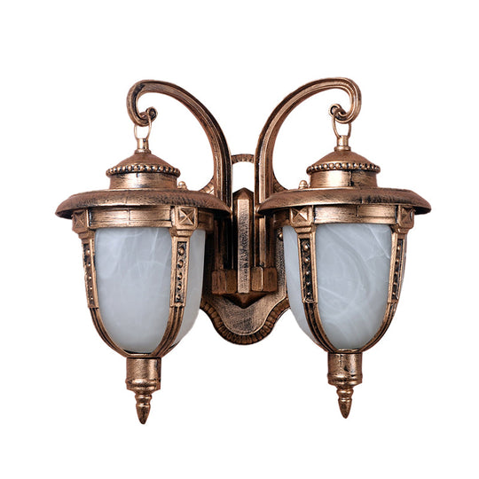 Rustic Acorn Sconce Light Fixture - Dual Heads Aluminum Wall Mount Lamp With Cracked Glass Shade