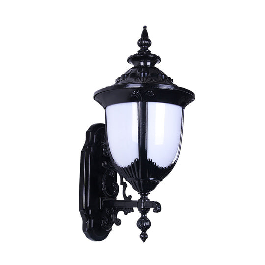 Black Farmhouse Wall Sconce With Milky Plastic Shade - Perfect For Courtyard Lighting
