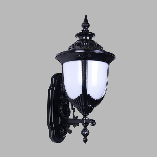 Black Farmhouse Wall Sconce With Milky Plastic Shade - Perfect For Courtyard Lighting