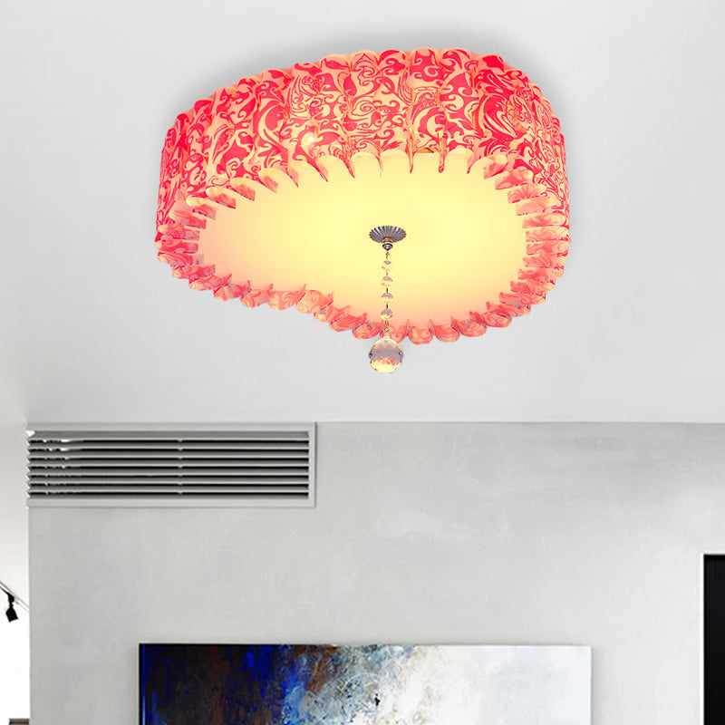 Pastoral Pink Acrylic Led Flushmount With Loving Heart And Crystal Ball – Warm/3 Color Lighting