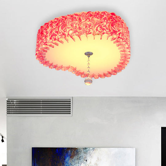 Pastoral Pink Acrylic Led Flushmount With Loving Heart And Crystal Ball – Warm/3 Color Lighting