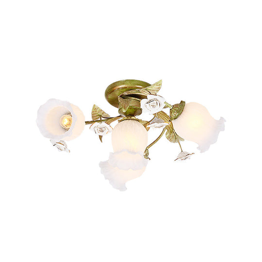 Twisted Pastoral Frosted Glass Flush Light: Green Semi Mount Lighting (4/7/9 - Bulb)