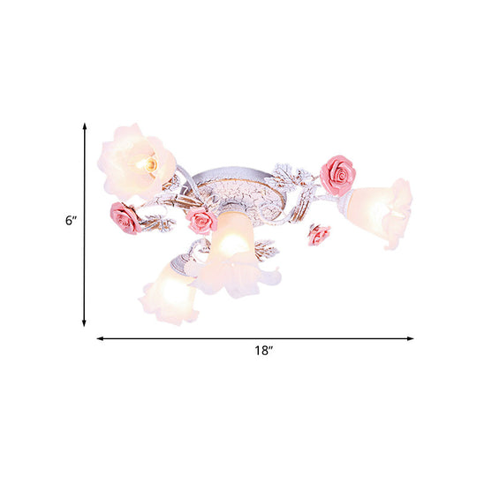 Pastoral White Glass Ceiling Light With Sputnik Design - 4/6/7 - Bulb Semi Mount For Bedroom