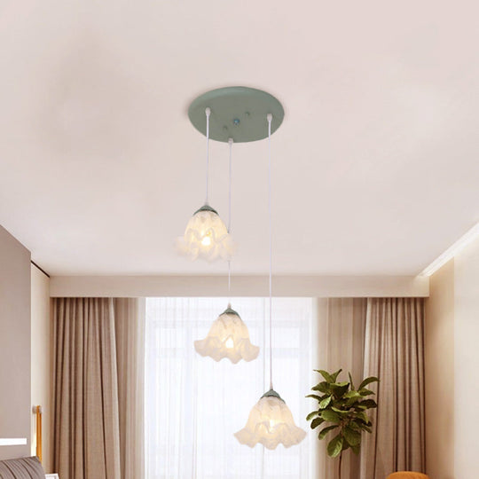 Scalloped Multi Light Pendant With White Glass Shade - 3/6-Bulb Suspension Lamp