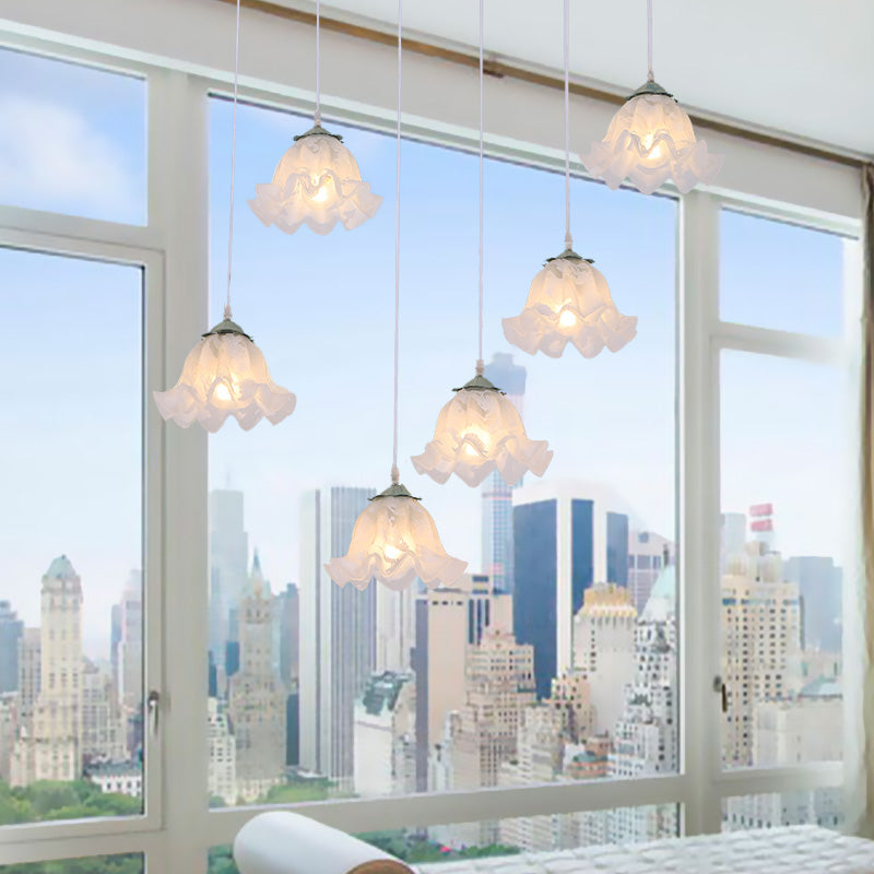 Scalloped Multi Light Pendant With White Glass Shade - 3/6-Bulb Suspension Lamp