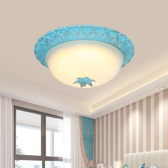Romantic Pastoral Milky Glass Led Ceiling Lamp - Domed Bedroom Flush Mount Choice Of 16/19.5 Wide