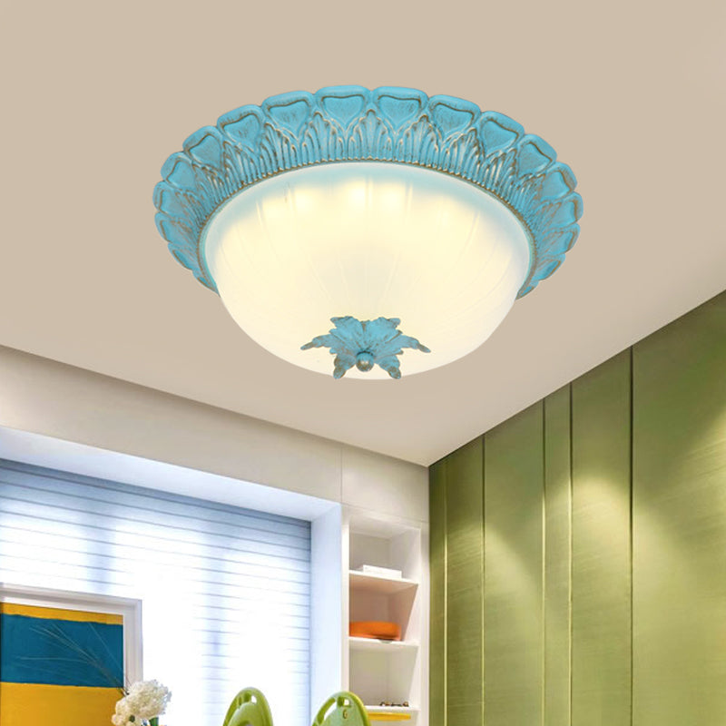 Romantic Pastoral Milky Glass Led Ceiling Lamp - Domed Bedroom Flush Mount Choice Of 16’/19.5’