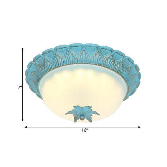 Romantic Pastoral Milky Glass Led Ceiling Lamp - Domed Bedroom Flush Mount Choice Of 16’/19.5’