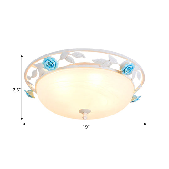 Countryside Bedroom Led Ceiling Flush Mount With White Glass Dome Shade