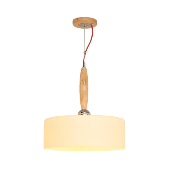 Contemporary Beige Restaurant Pendant With 1-Light Down Lighting And Drum White Glass Shade