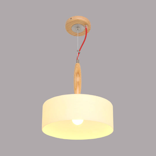 Contemporary Beige 1-Light Restaurant Pendant With White Glass Drum Shade