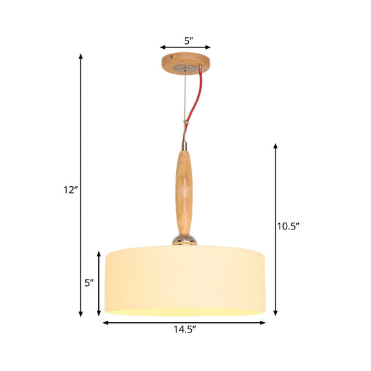 Contemporary Beige Restaurant Pendant With 1-Light Down Lighting And Drum White Glass Shade