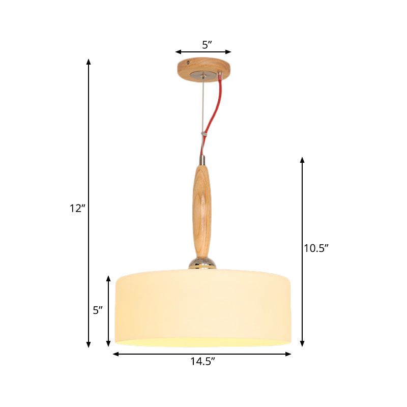 Contemporary Beige 1-Light Restaurant Pendant With White Glass Drum Shade