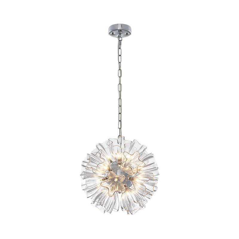 Contemporary 19-Bulb Chrome Suspension Chandelier With Blossom Design - Star Clear Glass Lighting