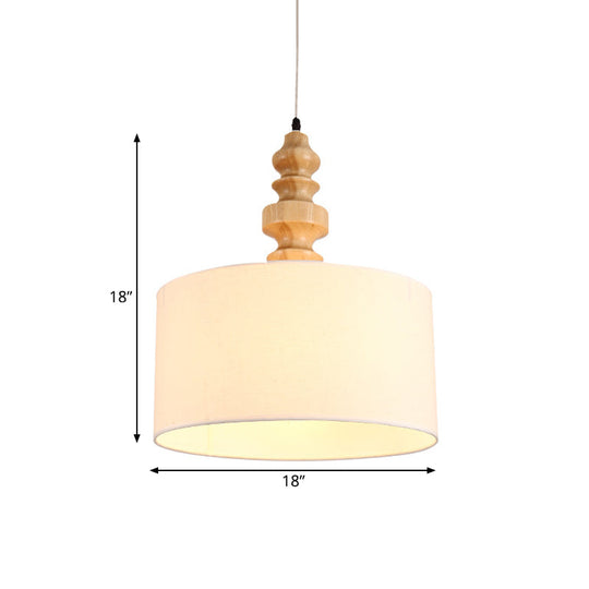 White Drum Drop Pendant Light With Fabric Shade - Minimalist Design For Dining Table