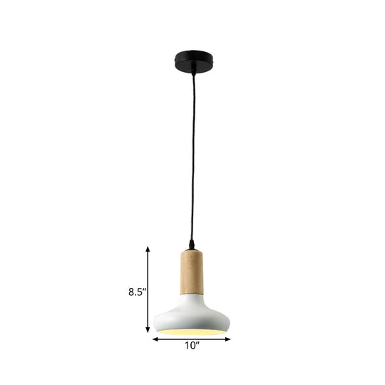Nordic Metallic Urn Shaped Hanging Pendant Light Fixture - 1 Head White Drop With Wood Cap Tube