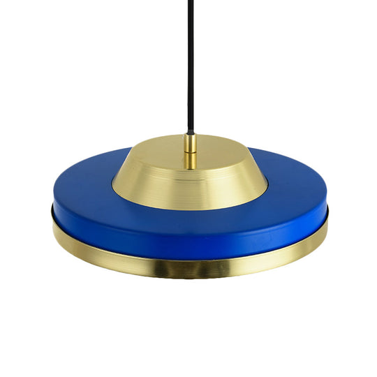 Blue And Brass Metal Flying Saucer Pendant Light With Led For Modern Bedroom Ceiling