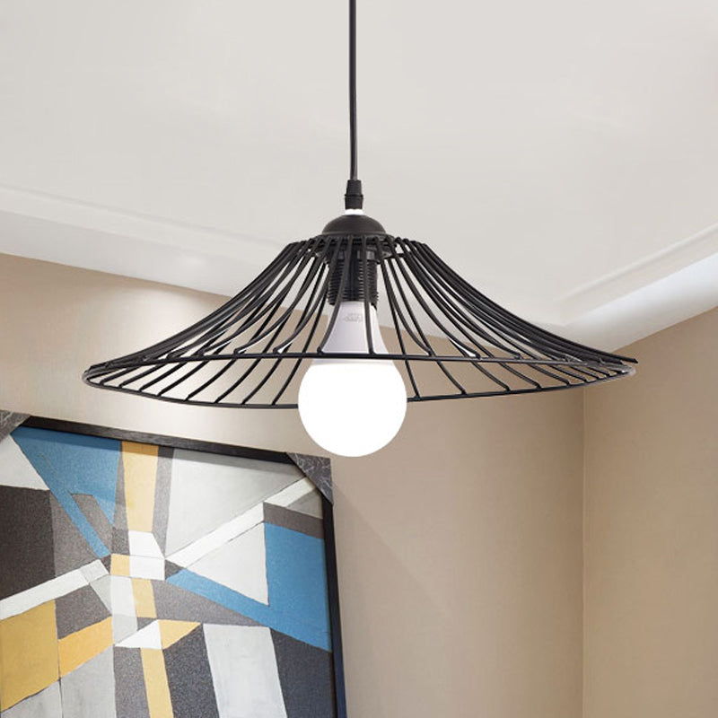 Black Lotus Leaf Cage Pendant Light - Simple Iron Hanging Lamp For Dining Room