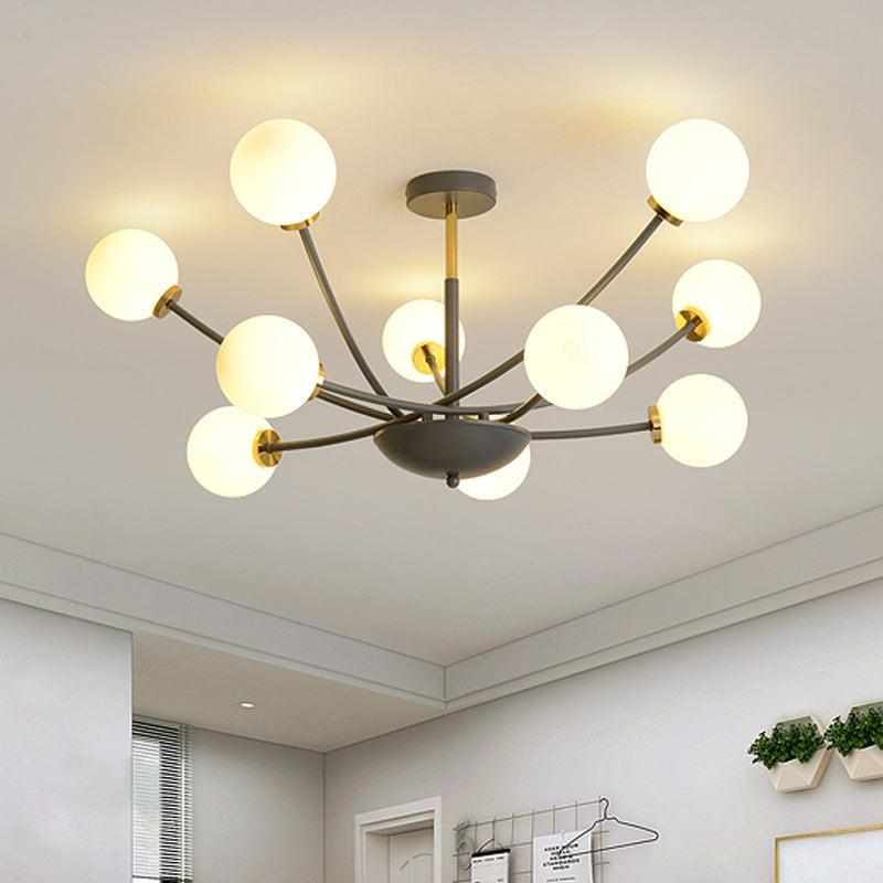 Modern Black Orb Semi Flushmount Light With 10 Bulbs & White Glass – Led Sputnik Ceiling Mount