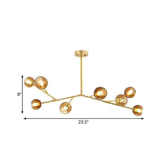 Modern 8-Bulb Brass Chandelier Ceiling Light With Amber Glass Shades