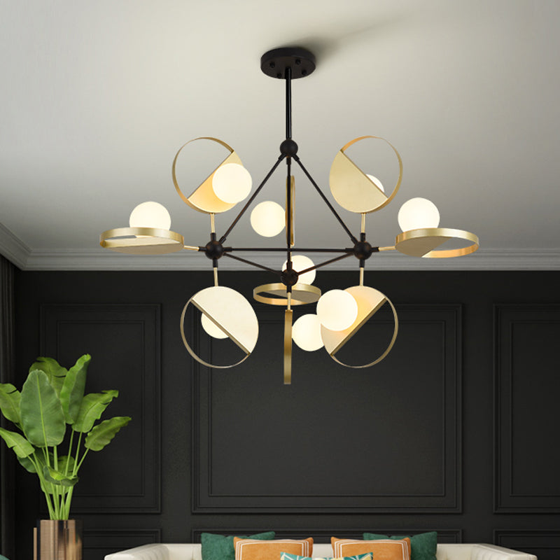 Modern Black & Gold Triangle Frame Semi Flush Mount Ceiling Lamp - 9 Head Metal Led Light