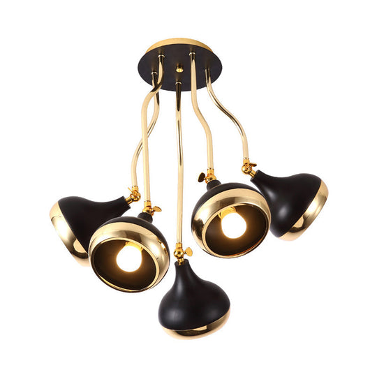 Black And Gold Onion Living Room Semi Flushmount Ceiling Light With 5 - Bulbs & Wave Arm