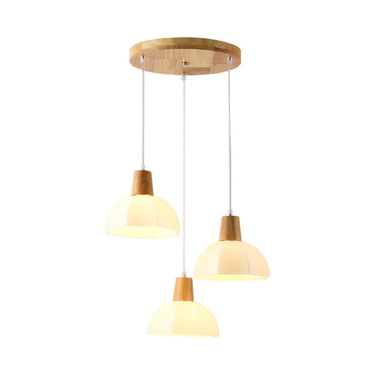 Modern Beige Multi-Lamp Pendant Light Fixture With White Glass Shade - Perfect For Dining Room