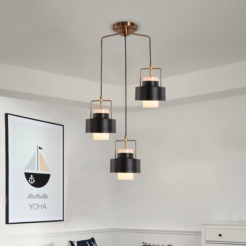 Modernist Drum-Shaped Metal Pendant Light - 3-Light Black Finish Suspension Lamp