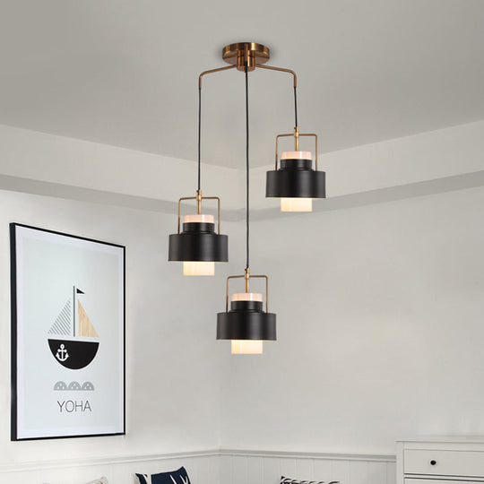 Modernist Drum-Shaped Metal Pendant - 3-Light Black Suspension Lamp