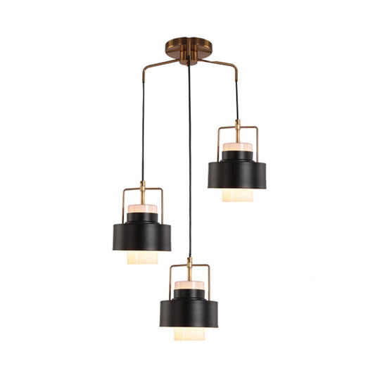 Modernist Drum-Shaped Metal Pendant Light - 3-Light Black Finish Suspension Lamp