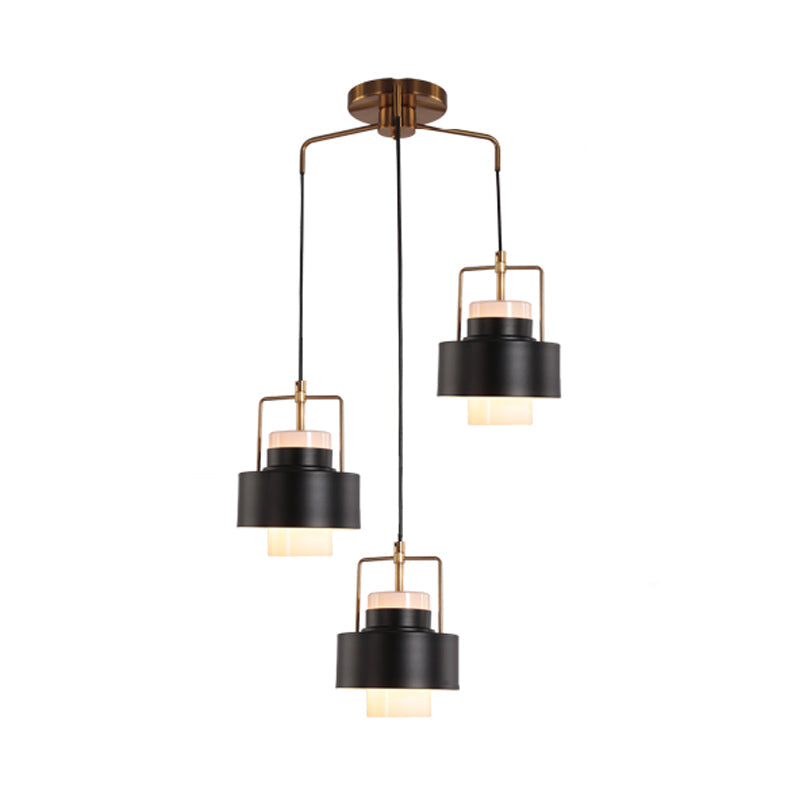 Modernist Drum-Shaped Metal Pendant - 3-Light Black Suspension Lamp