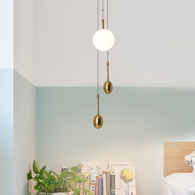 Opal Glass Ball Bedside Pendant Light - Modernist Ceiling Lamp With Gold Modo Deco 1 Fixture