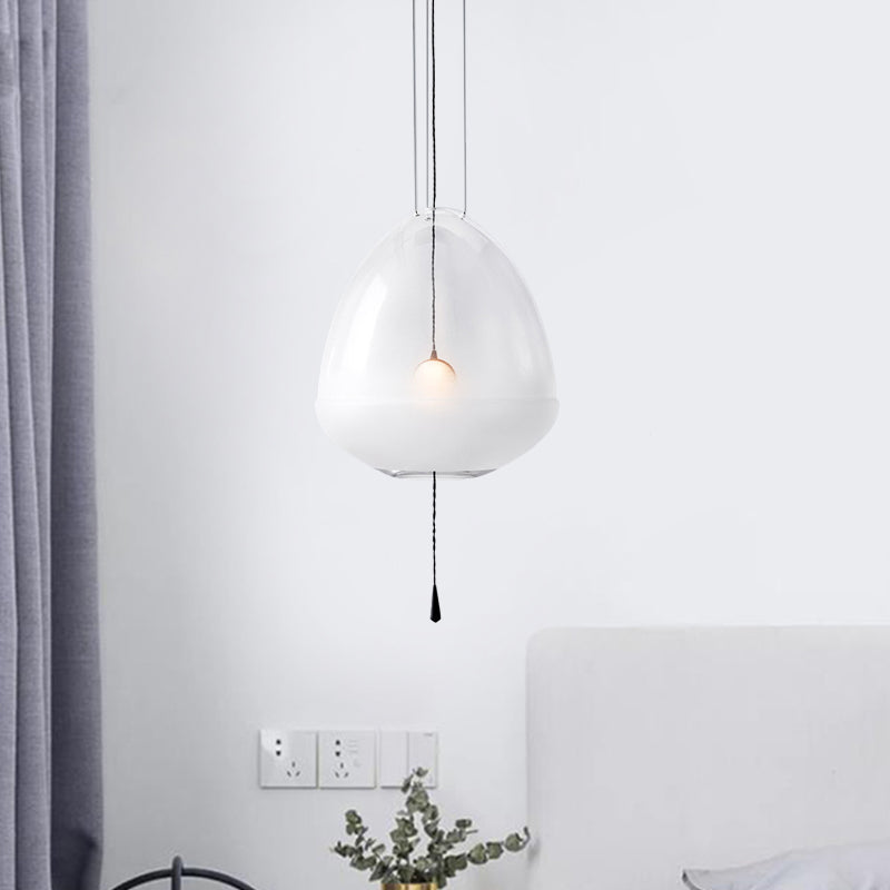 Simple 1-Head Elliptical Bedside Pendant Lamp With Clear Frosted Glass - Ceiling Suspension Lighting