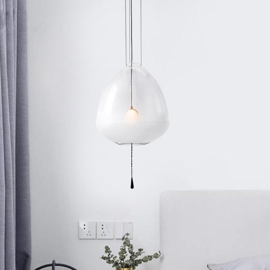 Simple 1-Head Elliptical Bedside Pendant Lamp With Clear Frosted Glass - Ceiling Suspension Lighting