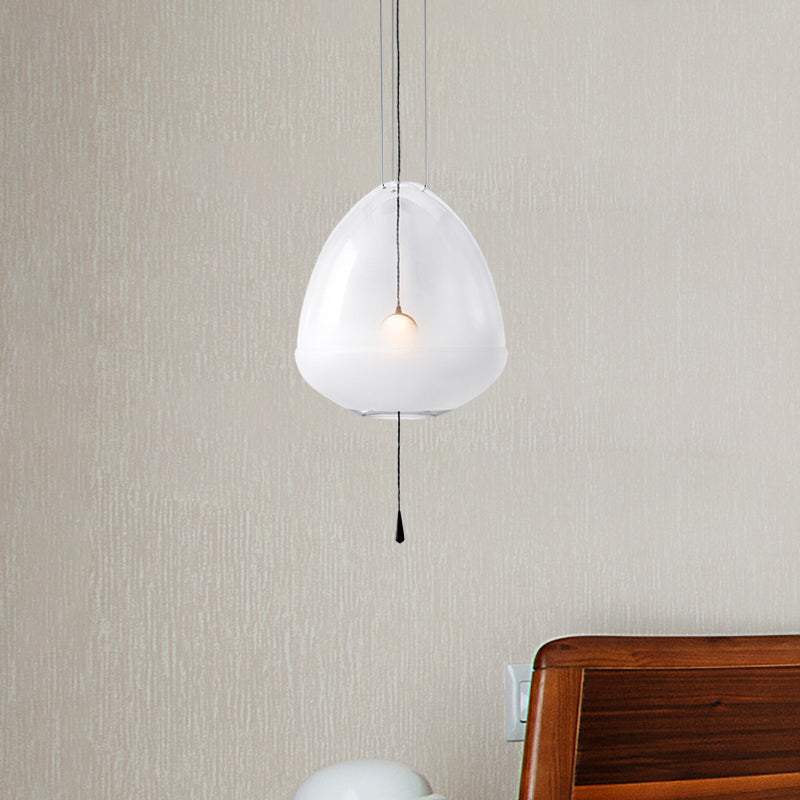 Simple 1-Head Elliptical Bedside Pendant Lamp - Clear Frosted Glass Ceiling Suspension Lighting