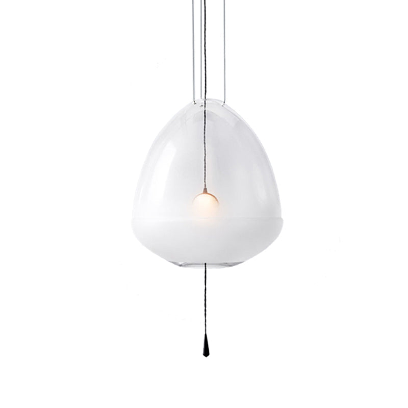 Simple 1-Head Elliptical Bedside Pendant Lamp With Clear Frosted Glass - Ceiling Suspension Lighting
