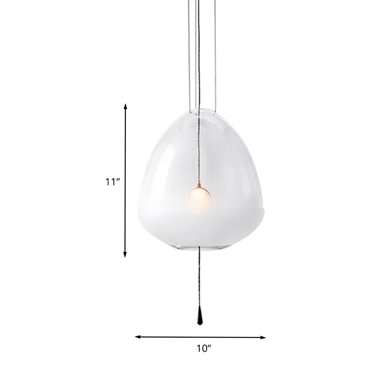 Simple 1-Head Elliptical Bedside Pendant Lamp With Clear Frosted Glass - Ceiling Suspension Lighting