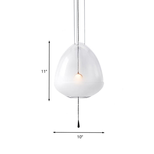 Simple 1-Head Elliptical Bedside Pendant Lamp With Clear Frosted Glass - Ceiling Suspension Lighting