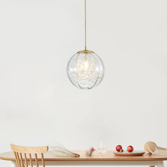 Modern Brass Pumpkin Ball Ceiling Light With Clear Glass - Single Bulb Suspended Pendant Lamp For