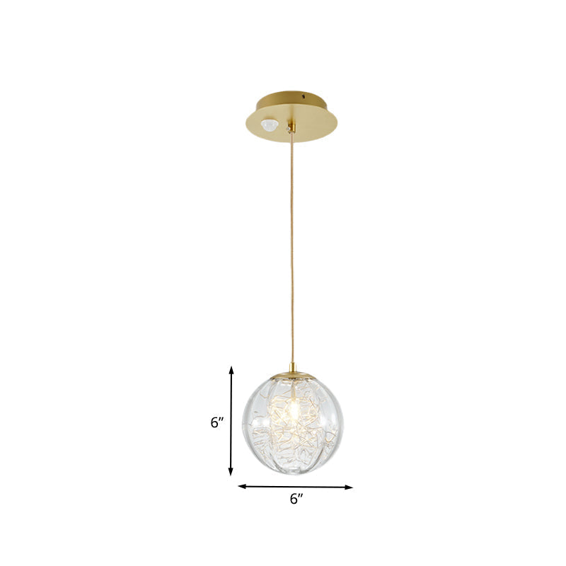 Modern Brass Pumpkin Ball Ceiling Light With Clear Glass - Single Bulb Suspended Pendant Lamp For