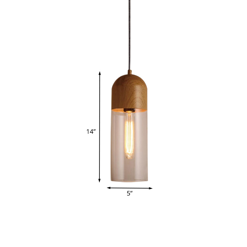 Modern Clear Glass Pendant Light: Sleek Half-Capsule Design Wood Fixture For Bedroom