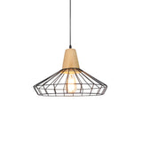 Black Metal & Wood Pendant Light Fixture - Industrial Style