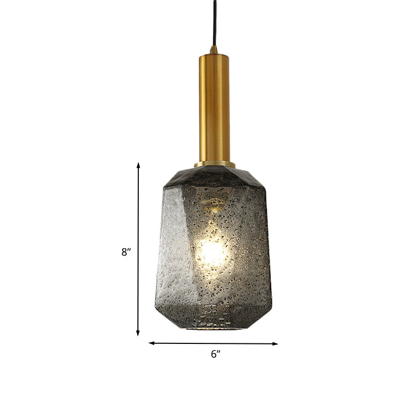 Smoke Gray Glass Bedside Pendant: Industrial Brass Ceiling Lamp With 1 Light