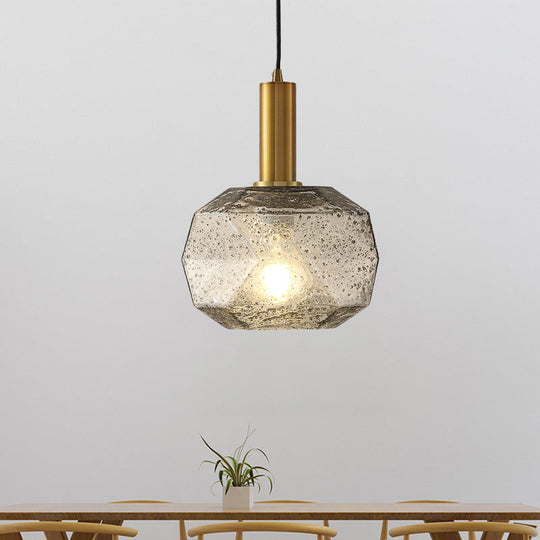 Modern Bedside Pendant Light With Smoky Gray Glass Shade And Brass Base Smoke
