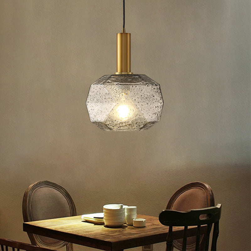 Modern Bedside Pendant Light With Smoky Gray Glass Shade And Brass Base