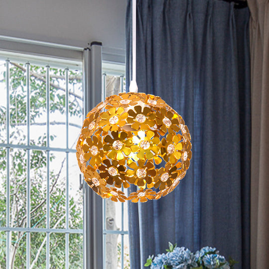 Modernist Silver/Purple/Gold Domed Pendant Ceiling Lamp With Flower Aluminium Shade