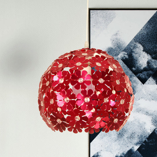 Modernist Domed Pendant Ceiling Lamp - Silver/Purple/Gold With Flower Aluminium Shade Rose Red