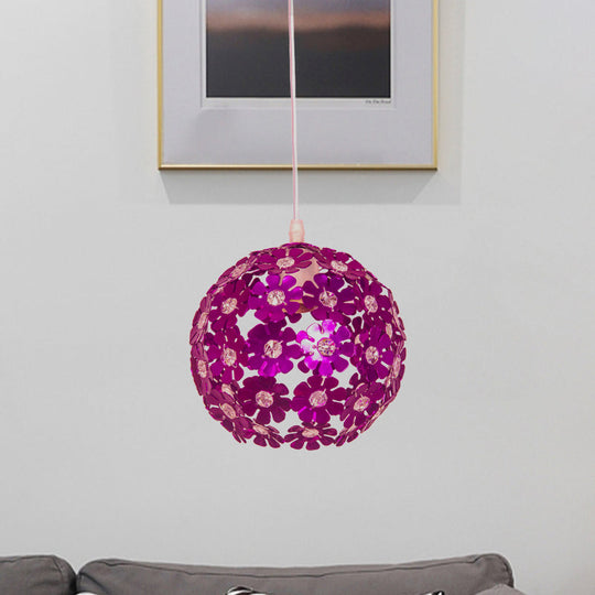 Modernist Domed Pendant Ceiling Lamp - Silver/Purple/Gold With Flower Aluminium Shade
